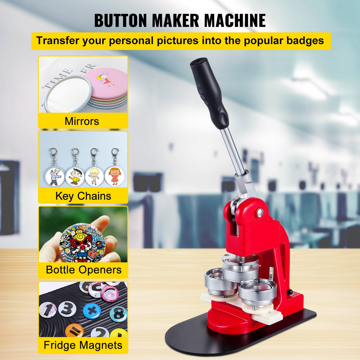 VEVOR Button Maker 58mm Badge Maker Machine 2.28 inch Badge Punch Press Pin Button Maker with Free 500 Pcs Button Parts and Circle Cutter (500pcs,58mm 2-1/4")