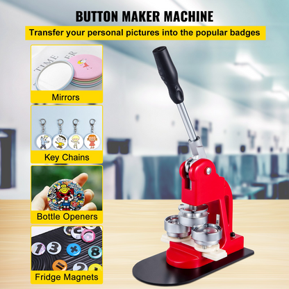 VEVOR Button Maker 58mm Badge Maker Machine 2.28 inch Badge Punch Press Pin Button Maker with Free 500 Pcs Button Parts and Circle Cutter (500pcs,58mm 2-1/4")