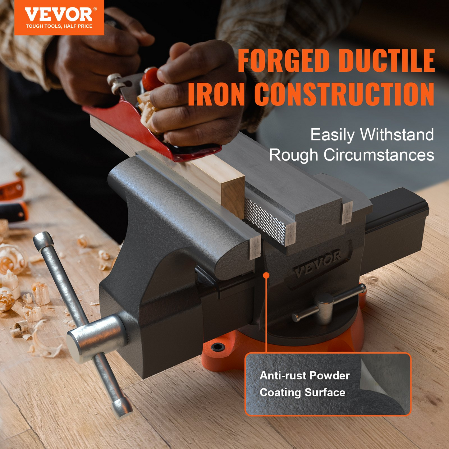 VEVOR 6.5" Bench Vise w/ 360°Swivel Locking Base & Two-way Jaw Ductile Iron