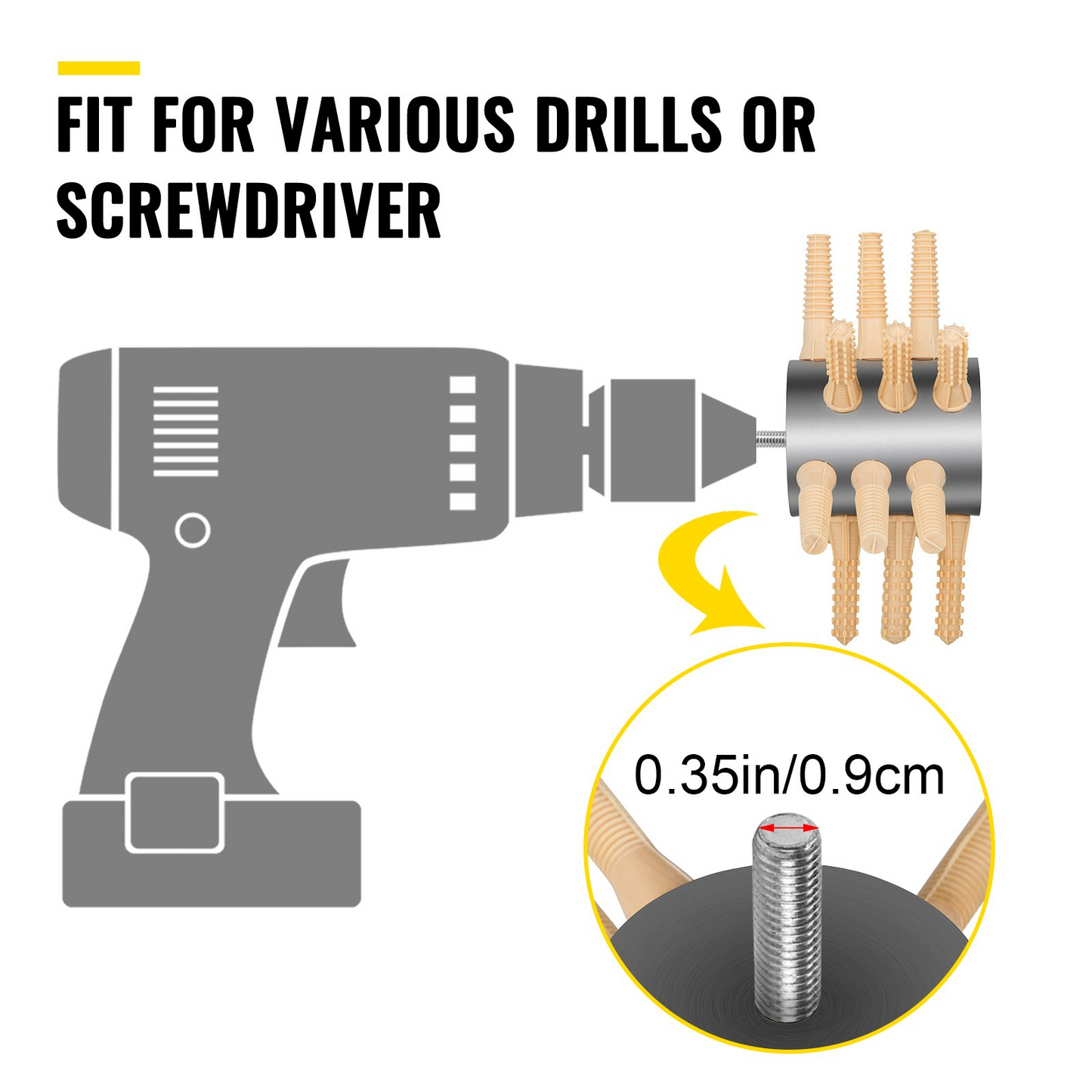 VEVOR Chicken Plucker Drill Attachment, Stainless Steel Drill Chicken Plucker, 18 Fingers Chicken Feather Plucker Machine, 0.4 Inches Shank Poultry Defeathering Machine for Broiler Goose Duck Turkey
