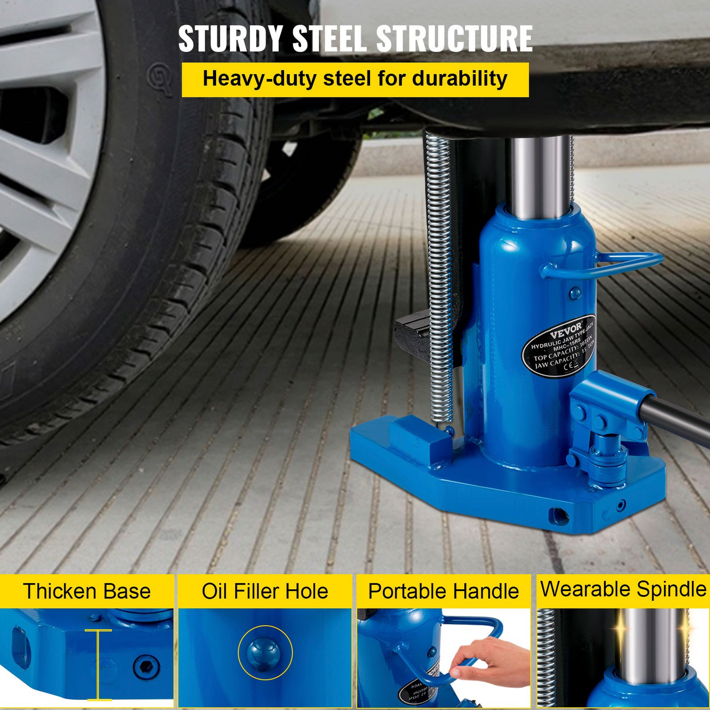 VEVOR Hydraulic Toe Jack, 15 Ton On Toe Toe Jack Lift, 30 Ton On Top Lift Capacity Machine Jack, 6-1/5 in Stork Air Hydraulic Toe Jack, Heavy-Duty Steel Hydraulic Claw Jack for Machinery, Industry
