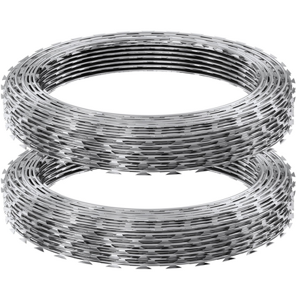 VEVOR Razor Wires, 98 ft Razor Barbed Wire, 2 Rolls Razor Wire Fencing Razor Fence, Razor Ribbon Barbed Wire Galvanized Razor Wire Fence, Rolls Razor for Garden