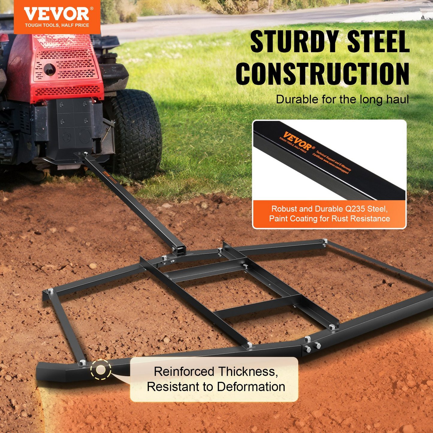 VEVOR Driveway Drag, 76.57" Width Tow Behind Drag Harrow, Q235 Steel Driveway Grader with Adjustable Bars, Support up to 50 lbs, Driveway Tractor Harrow for ATVs, UTVs, Garden Lawn Tractors