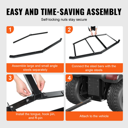 VEVOR Driveway Drag, 76.57" Width Tow Behind Drag Harrow, Q235 Steel Driveway Grader with Adjustable Bars, Support up to 50 lbs, Driveway Tractor Harrow for ATVs, UTVs, Garden Lawn Tractors