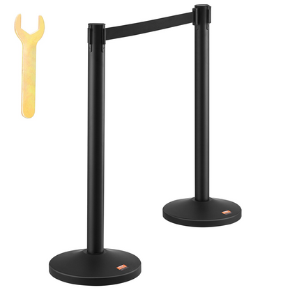 VEVOR Crowd Control Stanchion, 6-Pack Crowd Control Barrier, Carbon Steel Baking Painted Stanchion Queue Post with 3PCS 6.5FT Retractable Belt & Fillable Base, Belt Barrier Line Divider, Easy Assembly