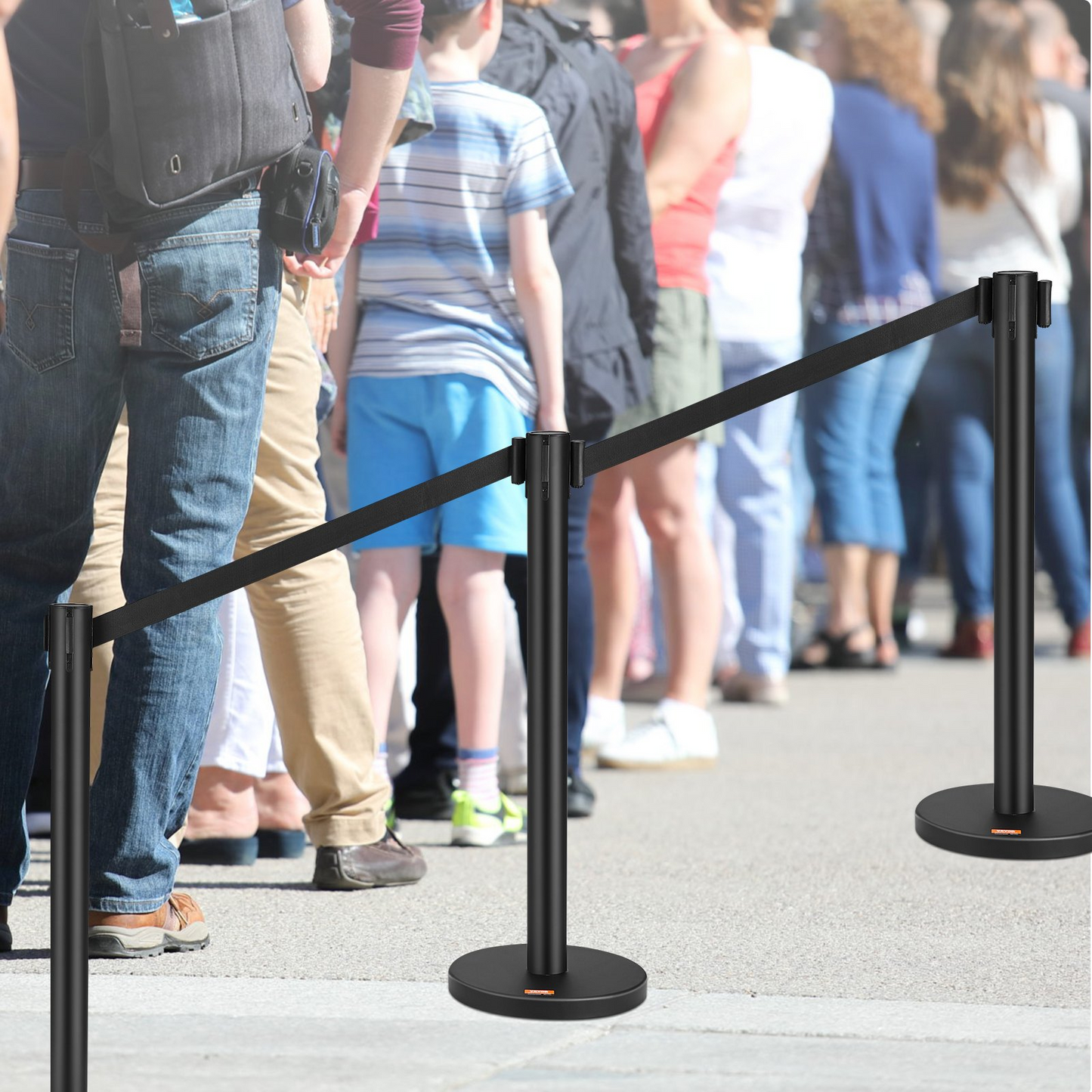 VEVOR Crowd Control Stanchions, 2-Pack Crowd Control Barriers, Carbon Steel Baking Painted Stanchion Queue Post with 6.5FT Black Retractable Belt, Belt Barriers Line Divider for Exhibition, Airport