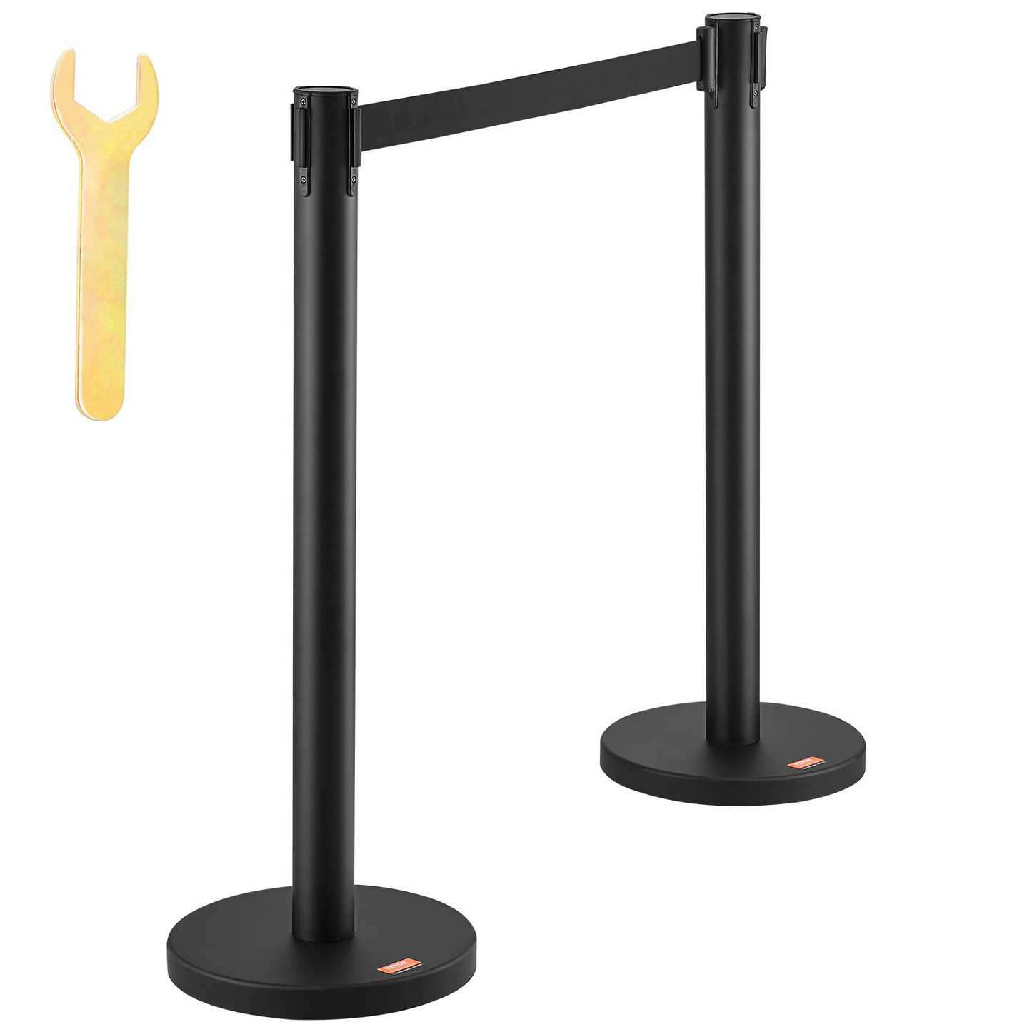 VEVOR Crowd Control Stanchions, 2-Pack Crowd Control Barriers, Carbon Steel Baking Painted Stanchion Queue Post with 6.5FT Black Retractable Belt, Belt Barriers Line Divider for Exhibition, Airport