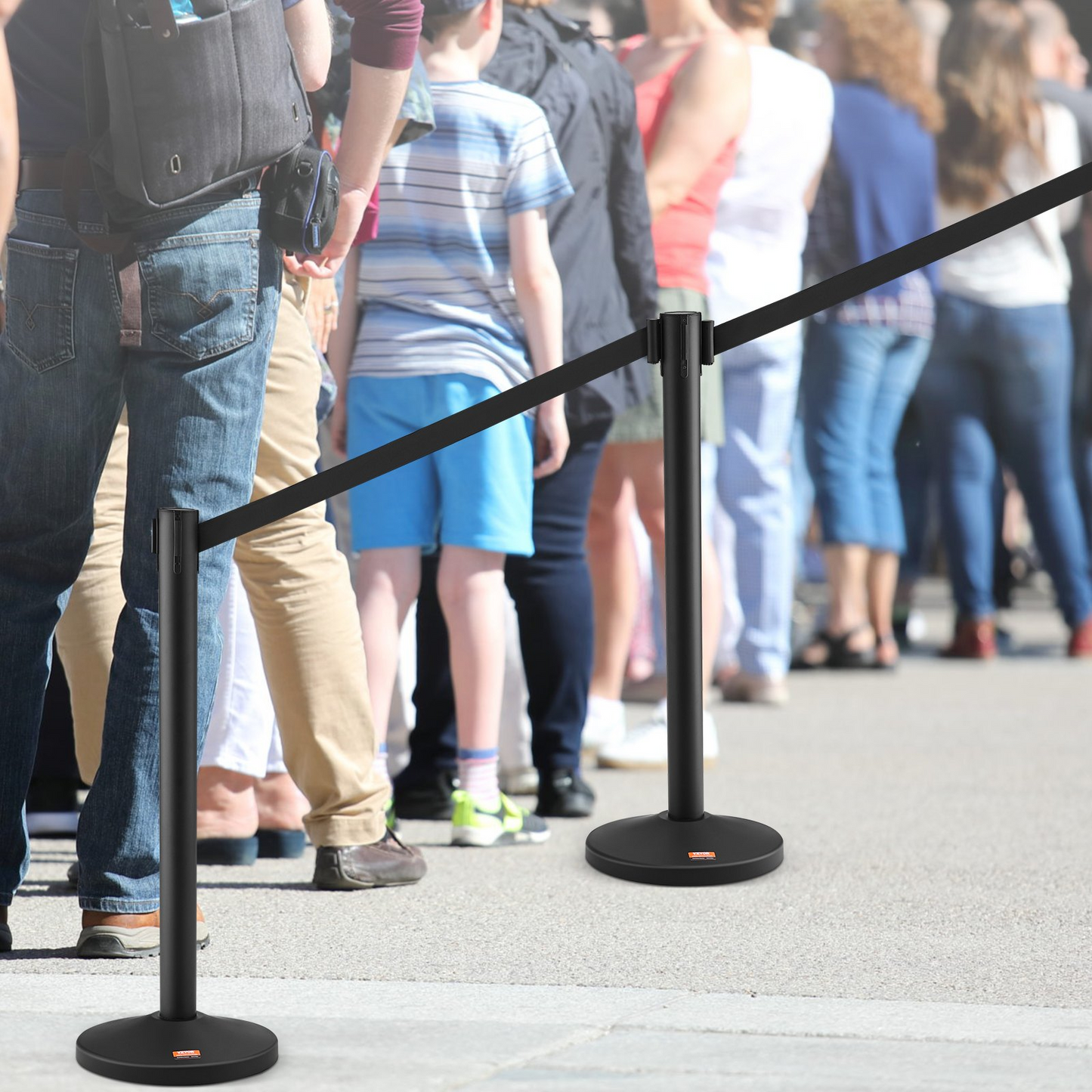 VEVOR Crowd Control Stanchion, 6-Pack Crowd Control Barrier, Carbon Steel Baking Painted Stanchion Queue Post with 3PCS 6.5FT Retractable Belt & Fillable Base, Belt Barrier Line Divider, Easy Assembly