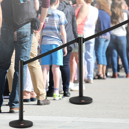 VEVOR Crowd Control Stanchion, 6-Pack Crowd Control Barrier, Carbon Steel Baking Painted Stanchion Queue Post with 3PCS 6.5FT Retractable Belt & Fillable Base, Belt Barrier Line Divider, Easy Assembly