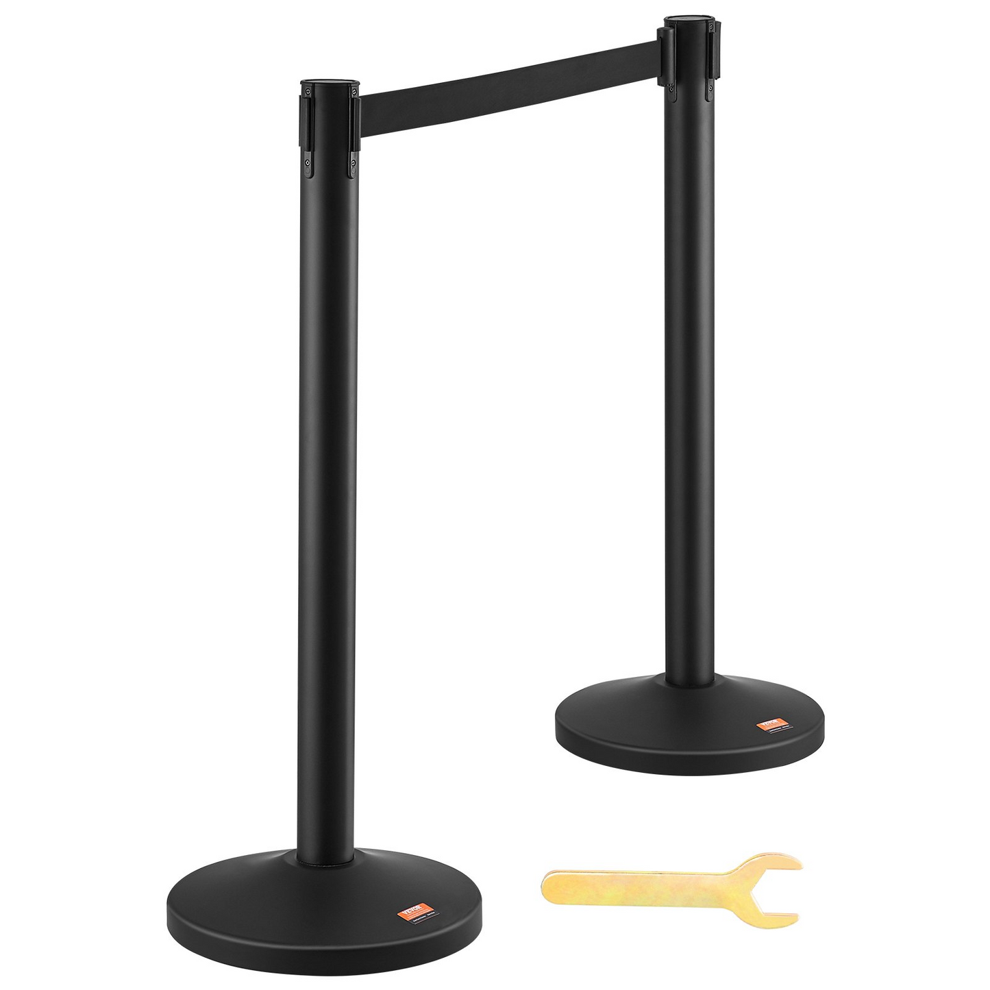 VEVOR Crowd Control Stanchion, 6-Pack Crowd Control Barrier, Carbon Steel Baking Painted Stanchion Queue Post with 3PCS 6.5FT Retractable Belt & Fillable Base, Belt Barrier Line Divider, Easy Assembly