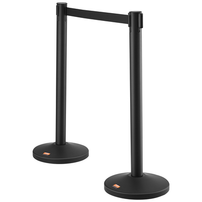 VEVOR Crowd Control Stanchion, 6-Pack Crowd Control Barrier, Carbon Steel Baking Painted Stanchion Queue Post with 3PCS 6.5FT Retractable Belt & Fillable Base, Belt Barrier Line Divider, Easy Assembly