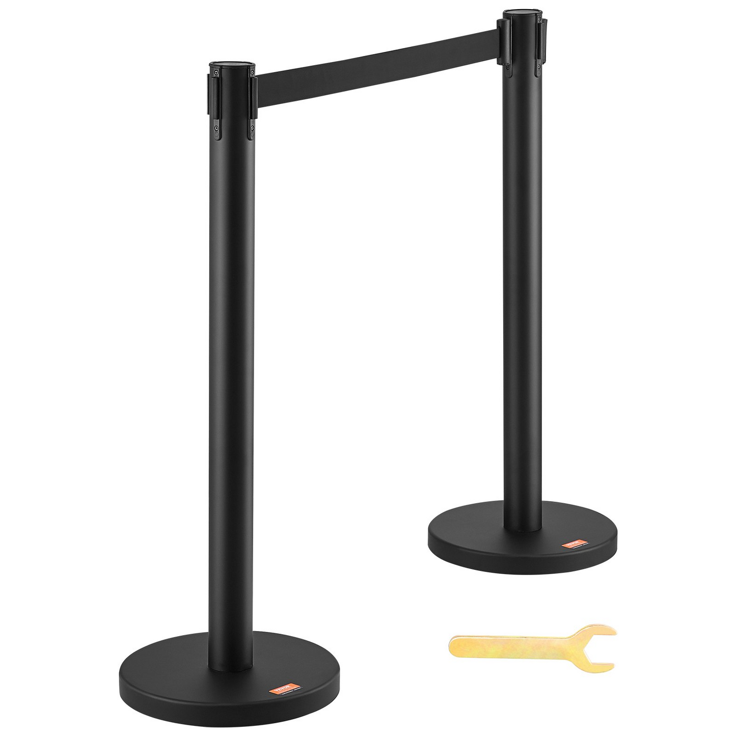 VEVOR Crowd Control Stanchions, 2-Pack Crowd Control Barriers, Carbon Steel Baking Painted Stanchion Queue Post with 6.5FT Black Retractable Belt, Belt Barriers Line Divider for Exhibition, Airport