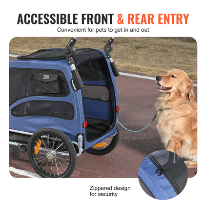 VEVOR Dog Bike Trailer, Supports up to 100 lbs, 2-in-1 Pet Stroller Cart Bicycle Carrier, Easy Folding Cart Frame with Quick Release Wheels, Universal Bicycle Coupler, Reflectors, Flag, Blue/Black