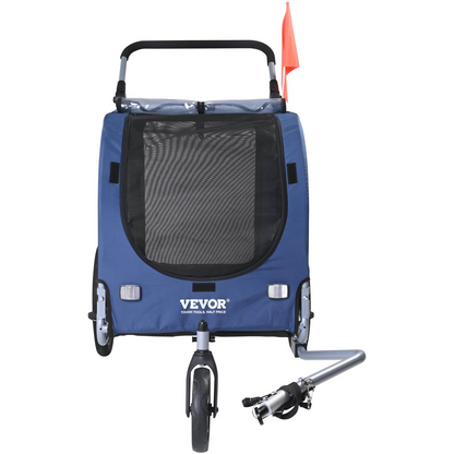 VEVOR Dog Bike Trailer, Supports up to 100 lbs, 2-in-1 Pet Stroller Cart Bicycle Carrier, Easy Folding Cart Frame with Quick Release Wheels, Universal Bicycle Coupler, Reflectors, Flag, Blue/Black