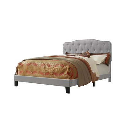 Gray Linen Uph. Panel Bed with Silver Nailhead- Twin