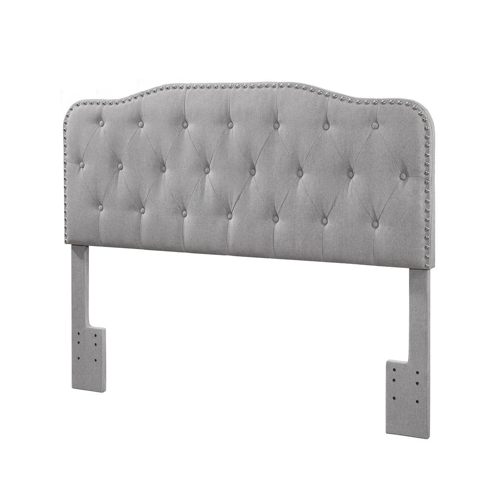 Gray Linen Uph. Panel Bed with Silver Nailhead- Twin