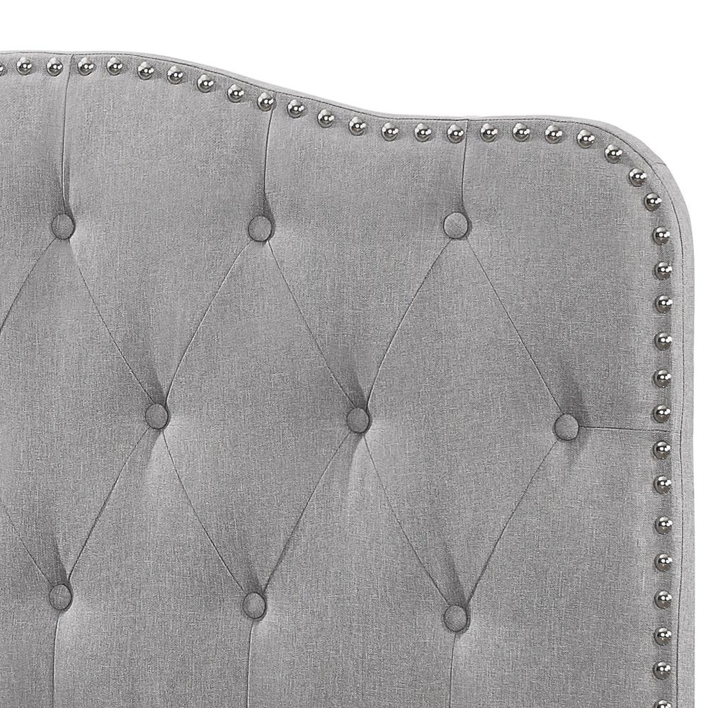 Gray Linen Uph. Panel Bed with Silver Nailhead- Twin