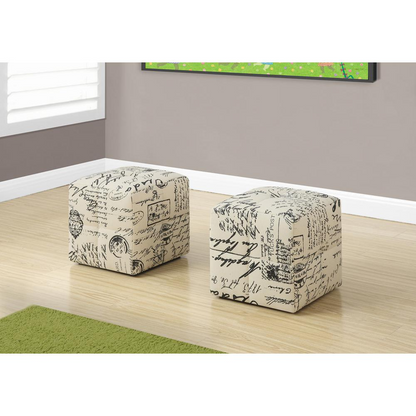 Children's Cube-Shaped Biscuit-Tufted Pouf - Set of 2 - Upholstered Kids' Ottoman, 12"H, Vintage French Fabric