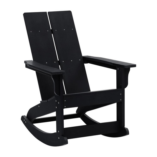 Finn Modern All-Weather 2-Slat Poly Resin Wood Rocking Adirondack Chair with Rust Resistant Stainless Steel Hardware in Black