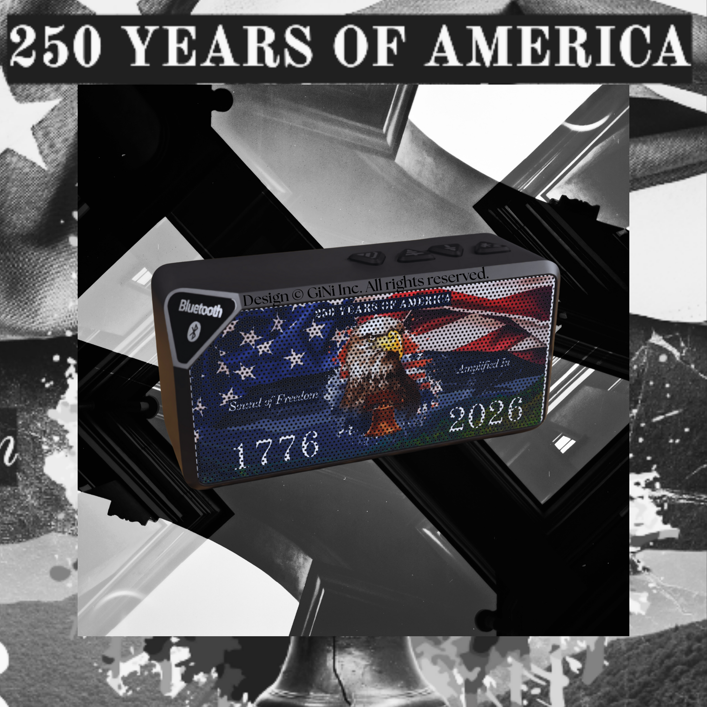 America 250 Edition Bluetooth Speaker, Portable Wireless Audio with Aux Input