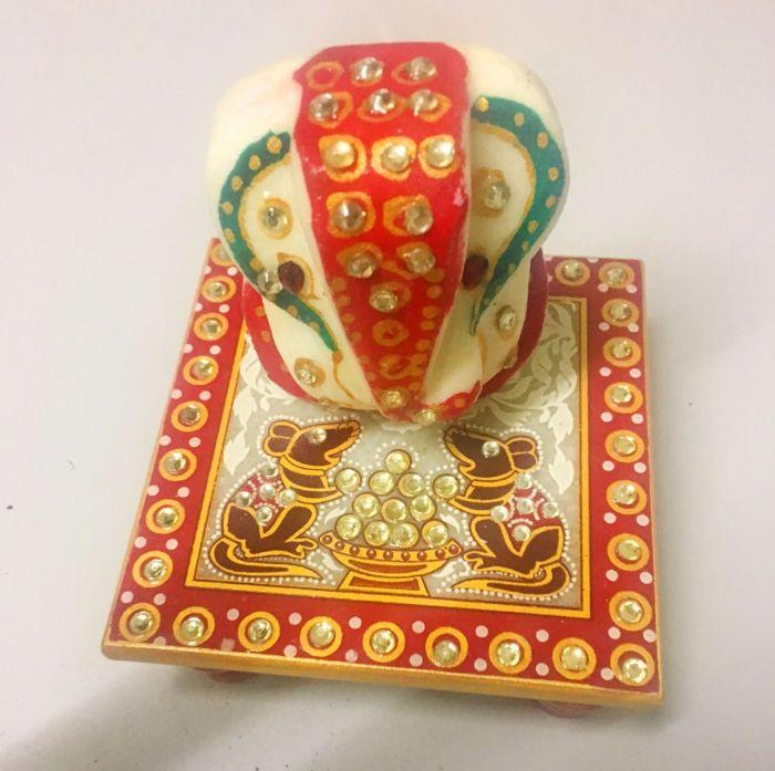 MARBLE GANESHA STATUE WITH KUNDAN WORK - GANESHA IDOL -