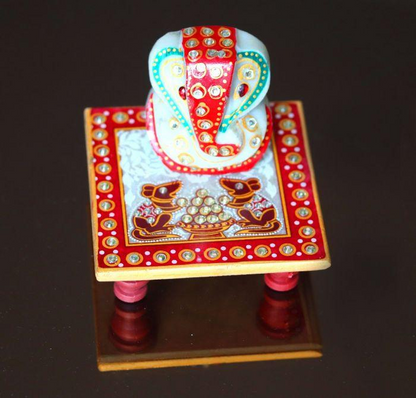 MARBLE GANESHA STATUE WITH KUNDAN WORK - GANESHA IDOL -