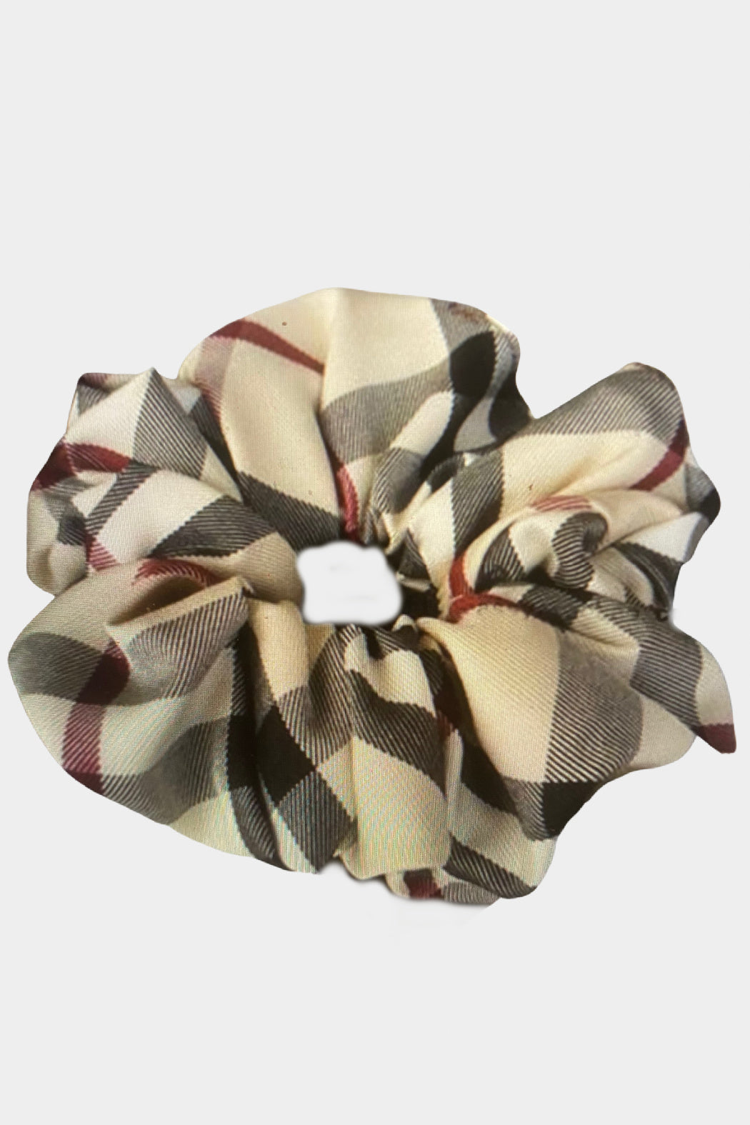 Beige Plaid Scrunchie