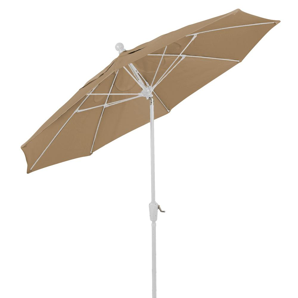 9' Oct Home Patio Tilt Umbrella 8 Rib Crank White with Beige spun acrylic canopy
