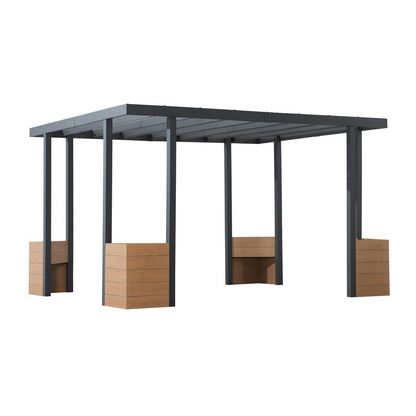 Sunjoy Marbella 10 x 12ft. Outdoor Patio Black Steel Frame Pergola with Planters
