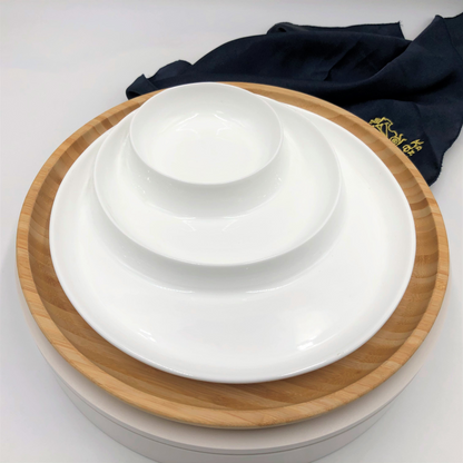 Bamboo And Fine Porcelain 3 Section Divided Dish/plate Setting