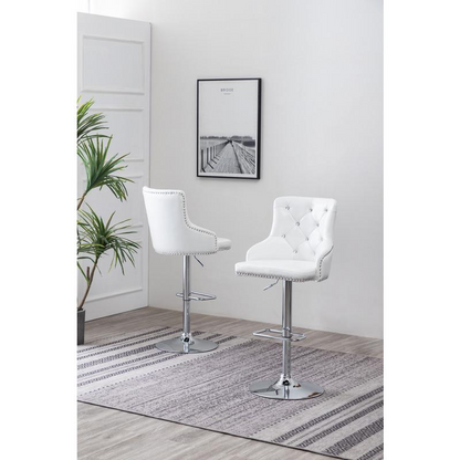 Faux Leather Adjustable Bar Stool in White, Set of 2