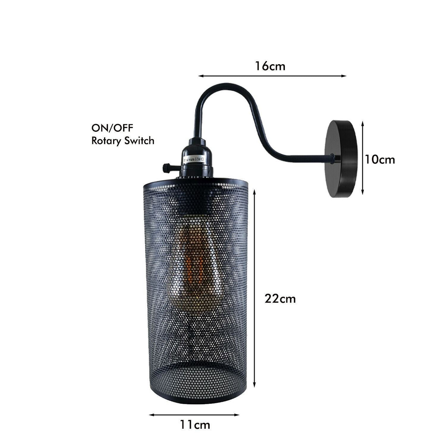 Vintage Industrial Wall Lights Fittings Indoor Sconce Black Metal Home Office Lamp Shade~1204