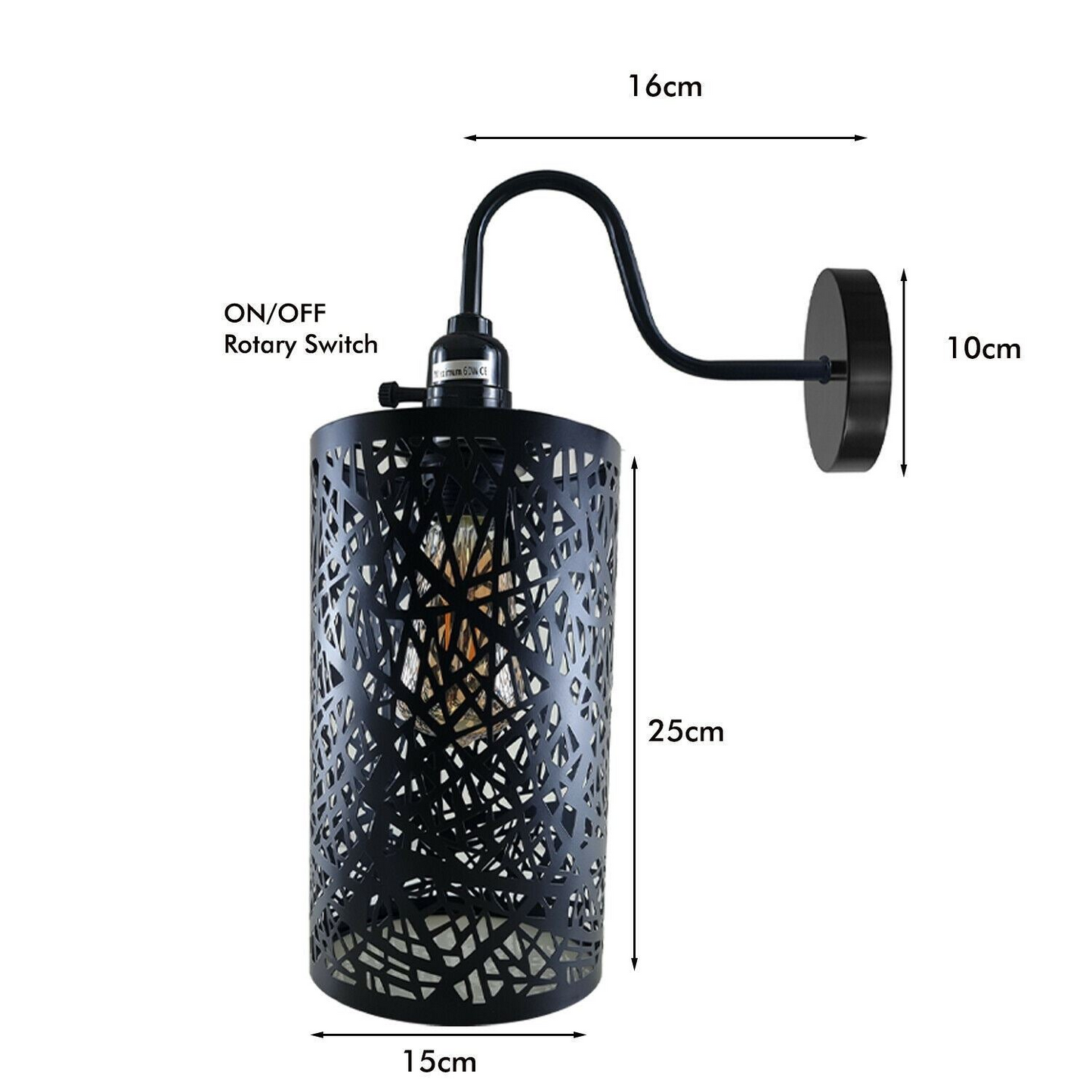 Vintage Industrial Wall Lights Fittings Indoor Sconce Black Metal Home Office Lamp Shade~1204