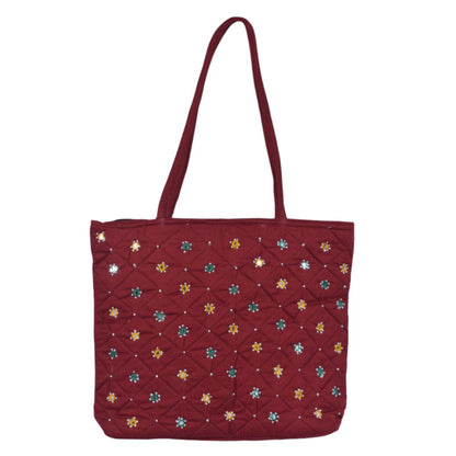 Handmade Banjara Mirror Beads Handbag for Women Dark Maroon