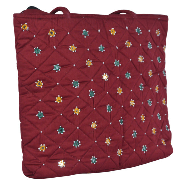 Handmade Banjara Mirror Beads Handbag for Women Dark Maroon