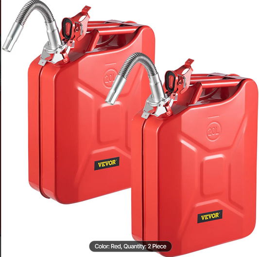 Jerry Fuel Can, 5.3 Gallon / 20 L Portable Jerry Gas Can with Flexible Spout System, Rustproof & Heat-resistant Steel Fuel Tank for Cars Trucks Equipment, 2PCS Red