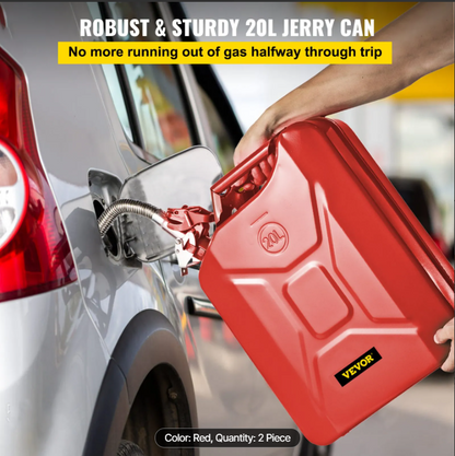 Jerry Fuel Can, 5.3 Gallon / 20 L Portable Jerry Gas Can with Flexible Spout System, Rustproof ＆ Heat-resistant Steel Fuel Tank for Cars Trucks Equipment, 2PCS Red