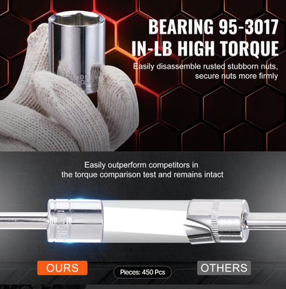 Mechanics Tool Set and Socket Set, 1/4" 3/8" 1/2" Drive Deep and Standard Sockets, 450 Pcs SAE and Metric Mechanic Tool Kit with Bits, Hex Wrenches, Combination Wrench, Accessories, Storage Case