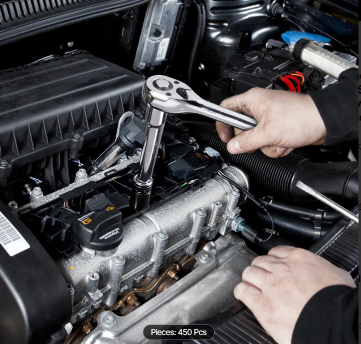 Mechanics Tool Set and Socket Set, 1/4" 3/8" 1/2" Drive Deep and Standard Sockets, 450 Pcs SAE and Metric Mechanic Tool Kit with Bits, Hex Wrenches, Combination Wrench, Accessories, Storage Case