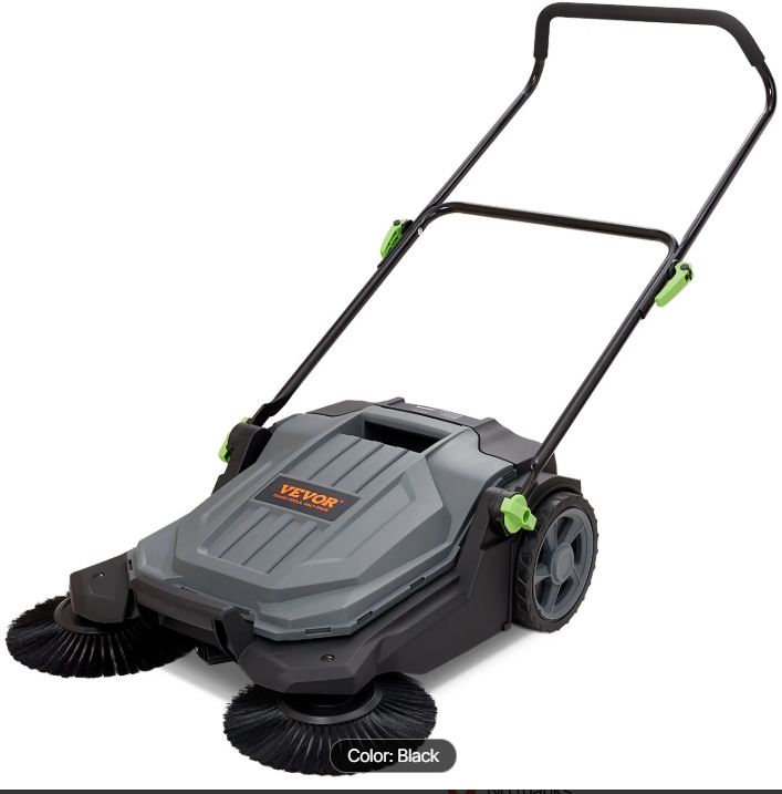 Walk-behind Hand Push Floor Sweeper, 25.6" Sweeping Width Floor Sweeper Manual Non-Electric, 5-Gallon Waste Container, Angle & Height Adjustable Folding Handle for Walkway, Yard, Garage, Patio