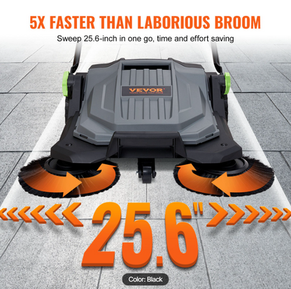 Walk-behind Hand Push Floor Sweeper, 25.6" Sweeping Width Floor Sweeper Manual Non-Electric, 5-Gallon Waste Container, Angle & Height Adjustable Folding Handle for Walkway, Yard, Garage, Patio
