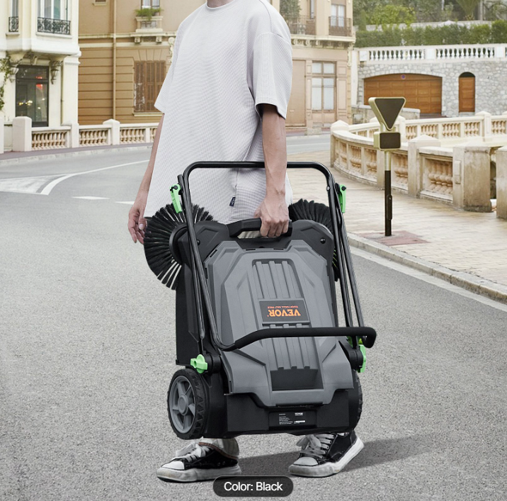 Walk-behind Hand Push Floor Sweeper, 25.6" Sweeping Width Floor Sweeper Manual Non-Electric, 5-Gallon Waste Container, Angle & Height Adjustable Folding Handle for Walkway, Yard, Garage, Patio