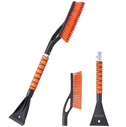 Snow Brush and Ice Scrapers for Car Windshield, 27-inch Aluminum Snow Scraper Removal Tool with Foam Grip & Scratch-Free Bristles, Detachable and Easy-to-Carry for Cars, Trucks, SUVs, RVs