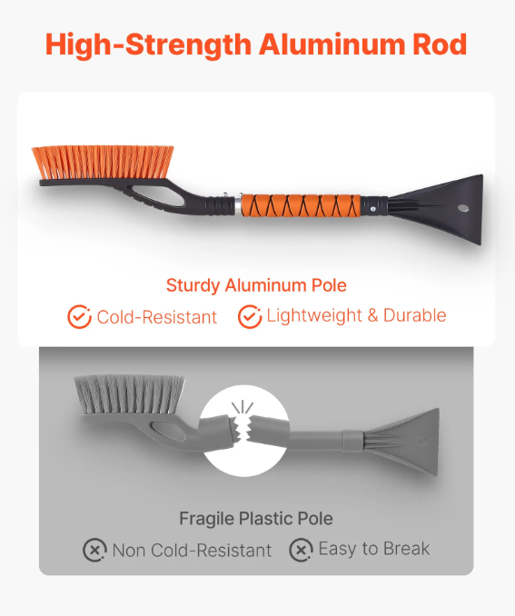Snow Brush and Ice Scrapers for Car Windshield, 27-inch Aluminum Snow Scraper Removal Tool with Foam Grip & Scratch-Free Bristles, Detachable and Easy-to-Carry for Cars, Trucks, SUVs, RVs