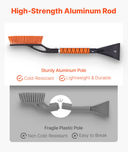 Snow Brush and Ice Scrapers for Car Windshield, 27-inch Aluminum Snow Scraper Removal Tool with Foam Grip & Scratch-Free Bristles, Detachable and Easy-to-Carry for Cars, Trucks, SUVs, RVs