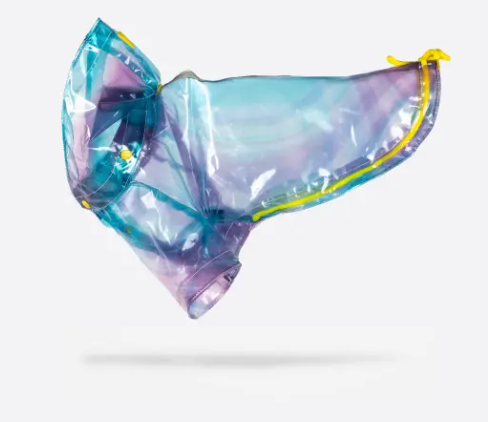 Kinney Dog Translucent Raincoat – Waterproof Psychedelic Rain Jacket with Removable Hood & Leash Opening