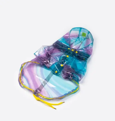Kinney Dog Translucent Raincoat – Waterproof Psychedelic Rain Jacket with Removable Hood & Leash Opening
