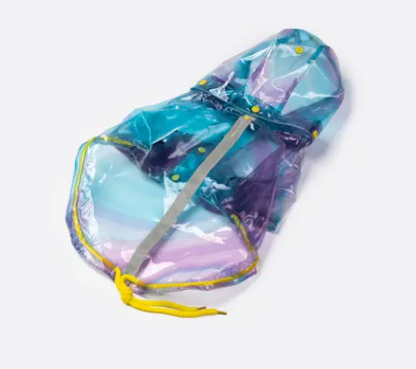 Kinney Dog Translucent Raincoat – Waterproof Psychedelic Rain Jacket with Removable Hood & Leash Opening