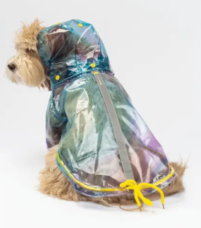 Kinney Dog Translucent Raincoat – Waterproof Psychedelic Rain Jacket with Removable Hood & Leash Opening