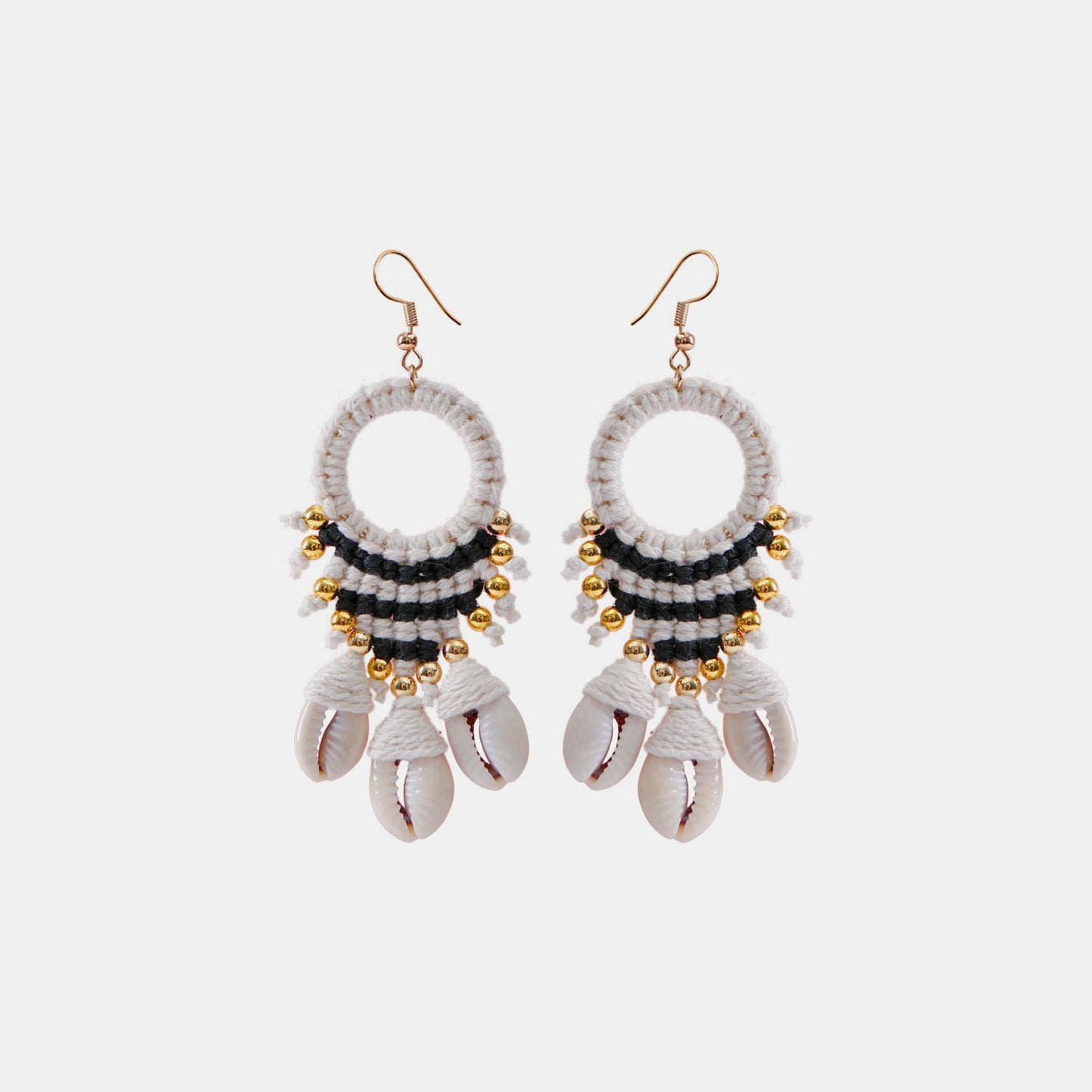 Shell Cotton Cord Brass Dangle Earrings